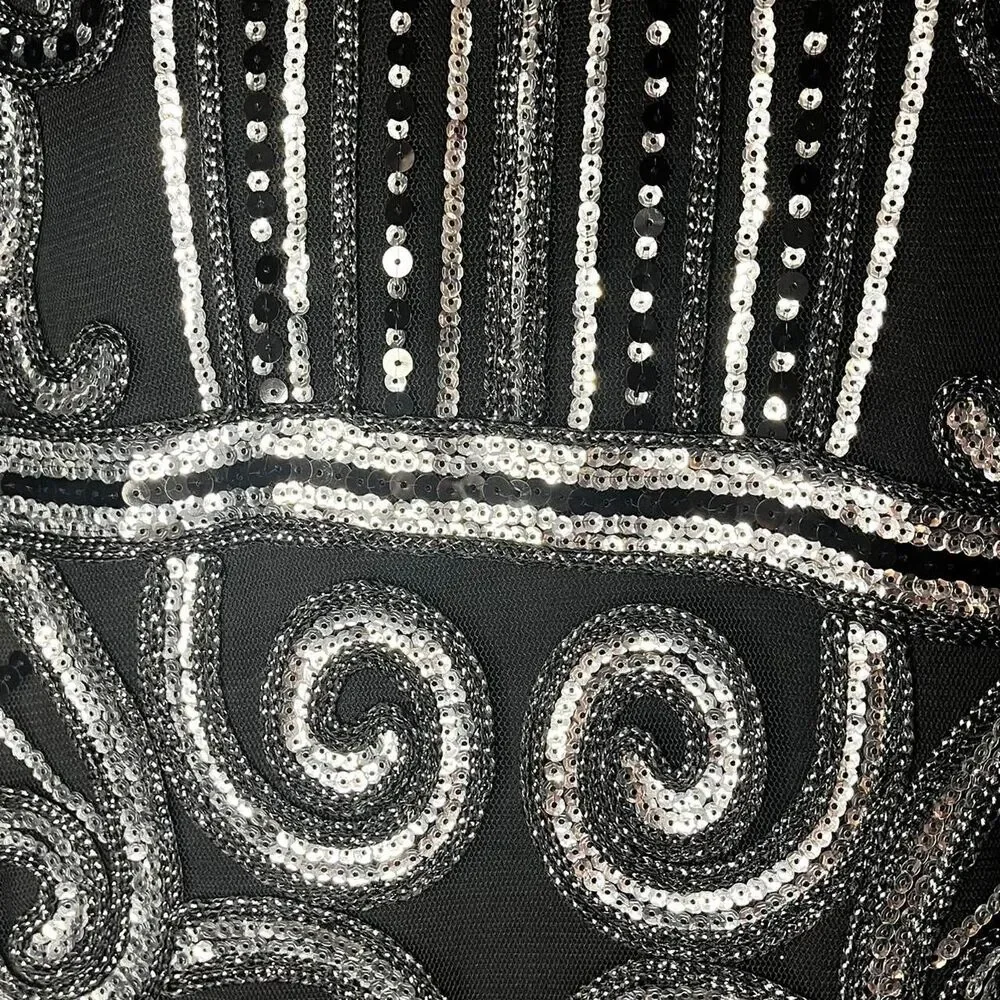 UNBRANDED Black & silver beaded midi dress with fringe hem - Picture 8 of 8